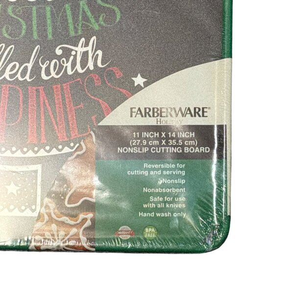 NIP Farberware 11"x14" Reversible Nonslip Cutting Board Christmas Black Green - Picture 2 of 3